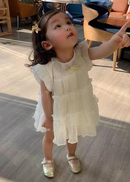 Lovely White Ruffled Patchwork Chiffon Kids Girls Long Dresses Summer Ada Fashion