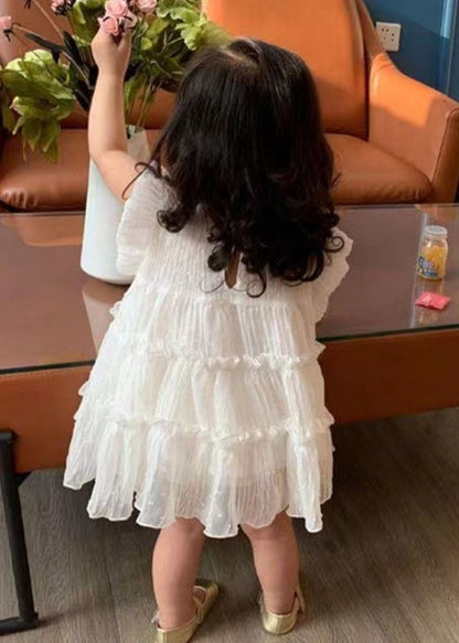 Lovely White Ruffled Patchwork Chiffon Kids Girls Long Dresses Summer Ada Fashion