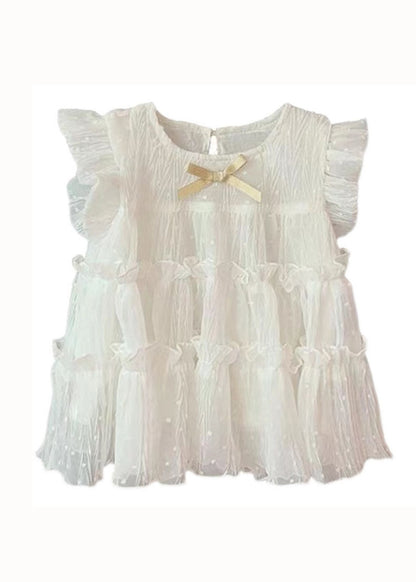 Lovely White Ruffled Patchwork Chiffon Kids Girls Long Dresses Summer Ada Fashion