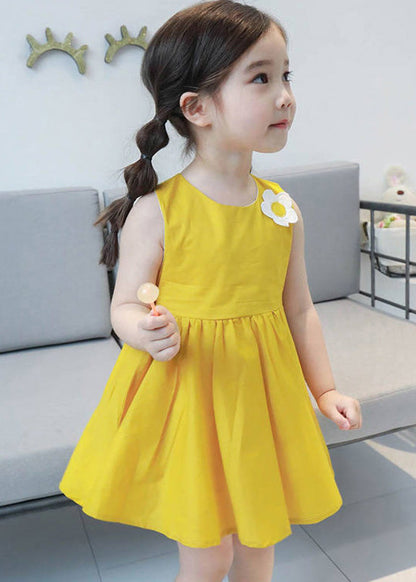 Lovely Yellow Floral Patchwork Cotton Girls Mid Dresses Sleeveless LY6431 - fabuloryshop