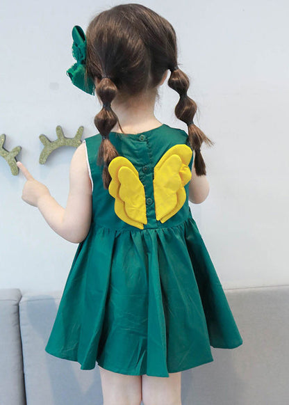 Lovely Yellow Floral Patchwork Cotton Girls Mid Dresses Sleeveless LY6431 - fabuloryshop