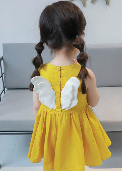 Lovely Yellow Floral Patchwork Cotton Girls Mid Dresses Sleeveless LY6431 - fabuloryshop