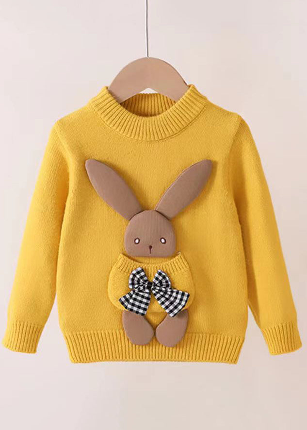 Lovely Yellow O Neck Pockets Patchwork Thick Girls Sweater Winter Ada Fashion