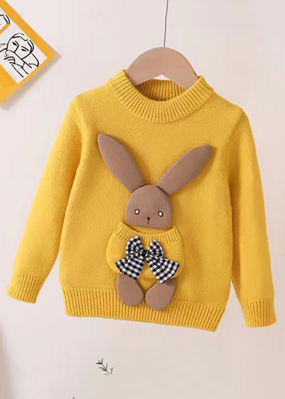 Lovely Yellow O Neck Pockets Patchwork Thick Girls Sweater Winter Ada Fashion