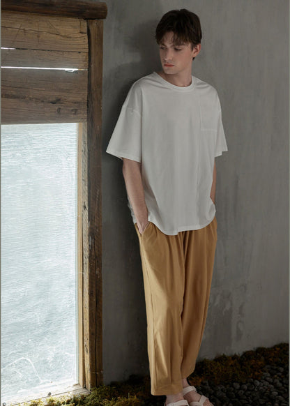 Man White O-Neck Cotton Pajamas Two Piece Set Summer LY2835 - fabuloryshop