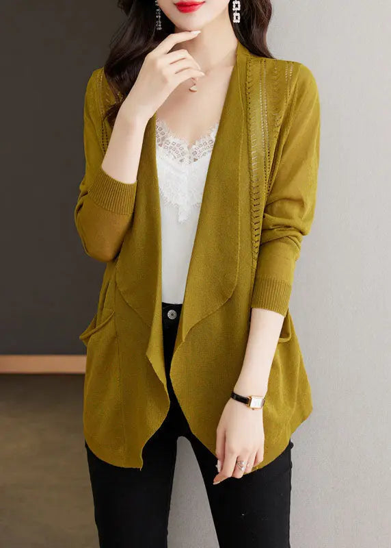 Matcha Colour Hollow Out Ice Size Knit Cardigans Long Sleeve Ada Fashion