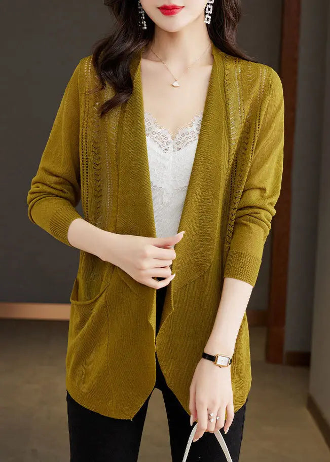 Matcha Colour Hollow Out Ice Size Knit Cardigans Long Sleeve Ada Fashion