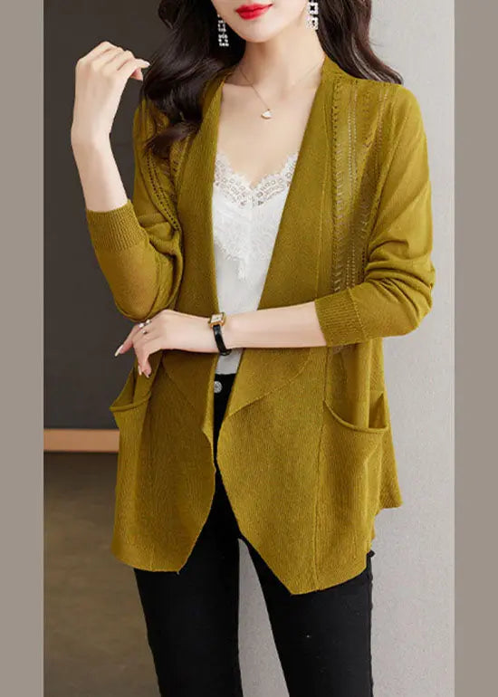 Matcha Colour Hollow Out Ice Size Knit Cardigans Long Sleeve Ada Fashion