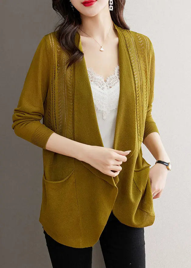 Matcha Colour Hollow Out Ice Size Knit Cardigans Long Sleeve Ada Fashion