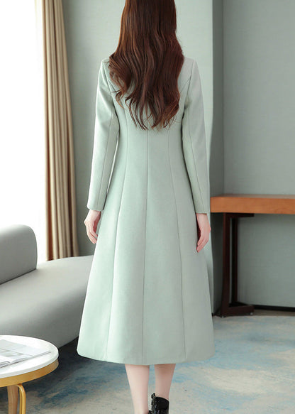 Mint Green Embroideried Floral Woolen Maxi Trench Coat Long Sleeve LY1714 - fabuloryshop