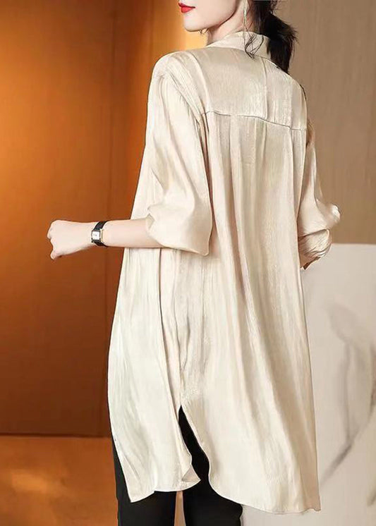 Modern Apricot Oversized Side Open Draping Chiffon Long Shirt Spring LY2774 - fabuloryshop