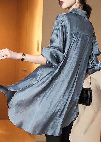 Modern Apricot Oversized Side Open Draping Chiffon Long Shirt Spring LY2774 - fabuloryshop