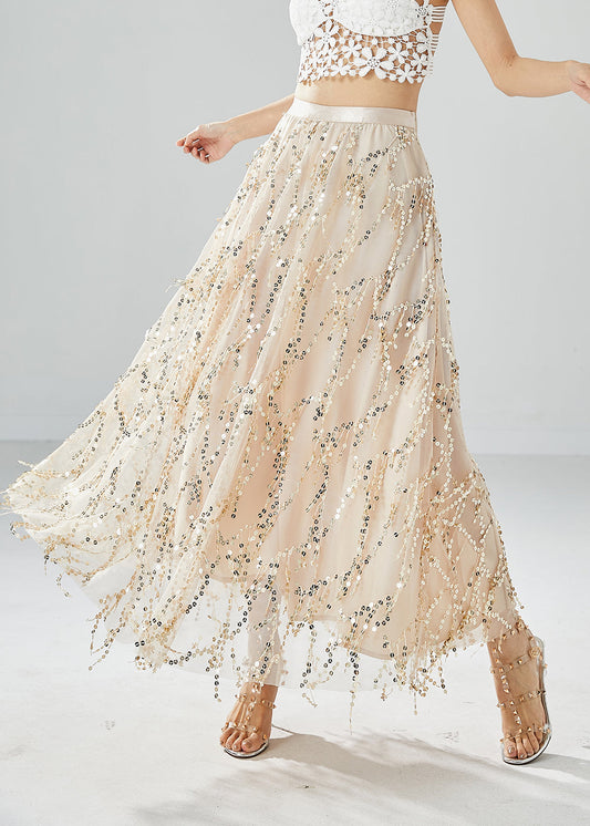 Modern Apricot Sequins Tassel Tulle Skirt Summer LY6088 - fabuloryshop