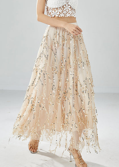 Modern Apricot Sequins Tassel Tulle Skirt Summer LY6088 - fabuloryshop