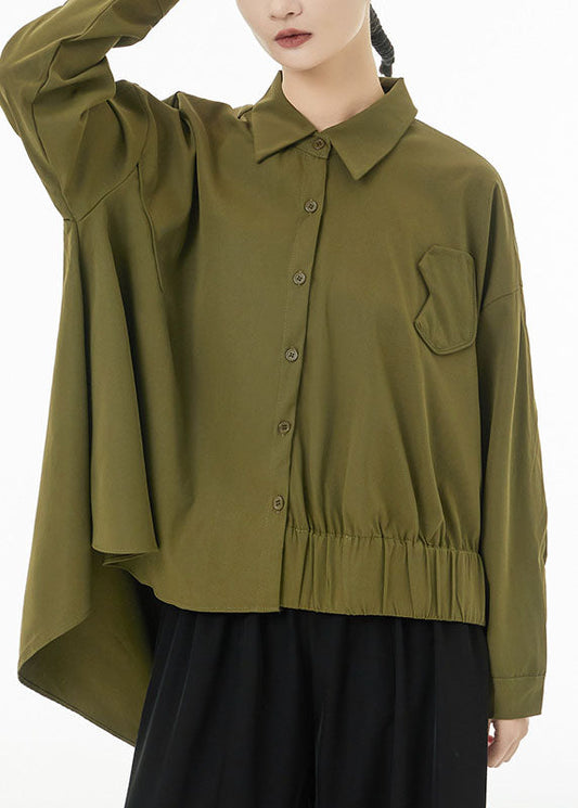 Modern Army Green Asymmetrical Design Cotton Blouses Spring LC0141 - fabuloryshop