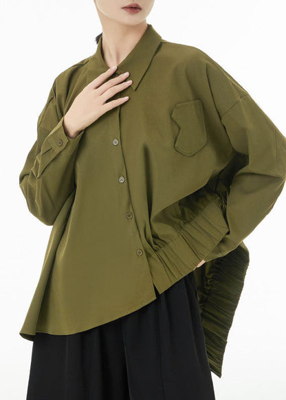 Modern Army Green Asymmetrical Design Cotton Blouses Spring LC0141 - fabuloryshop