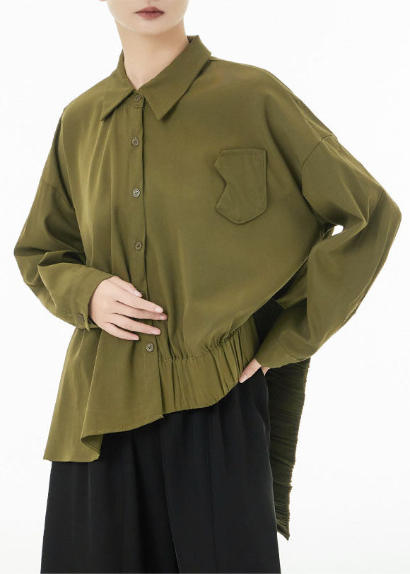 Modern Army Green Asymmetrical Design Cotton Blouses Spring LC0141 - fabuloryshop