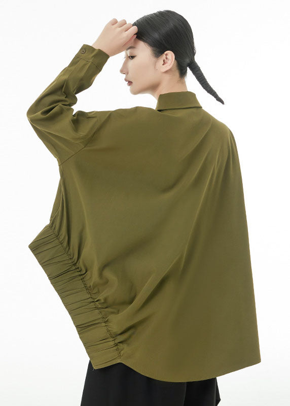 Modern Army Green Asymmetrical Design Cotton Blouses Spring LC0141 - fabuloryshop