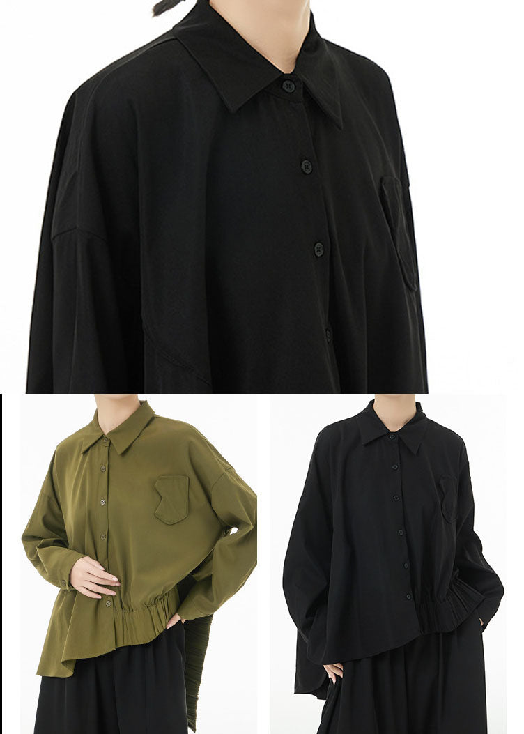 Modern Army Green Asymmetrical Design Cotton Blouses Spring LC0141 - fabuloryshop