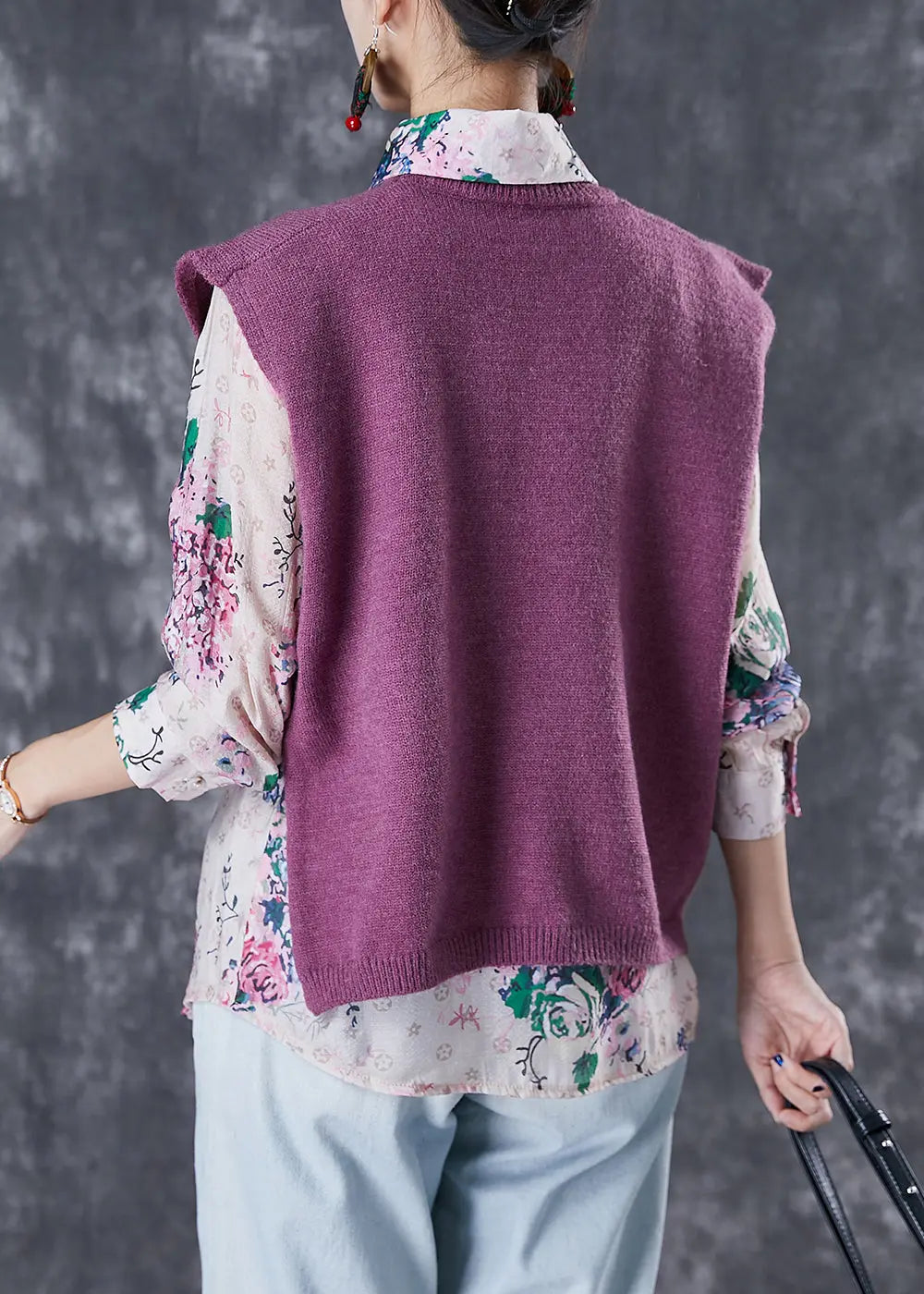 Modern Asymmetrical Print Knit Vest And Shirts Two-Piece Set Fall Ada Fashion