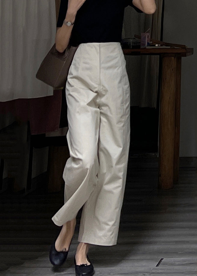 Modern Beige High Waist Patchwork Cotton Wide Leg Pants Fall Ada Fashion