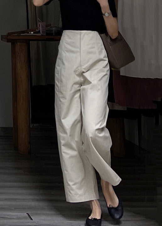 Modern Beige High Waist Patchwork Cotton Wide Leg Pants Fall Ada Fashion