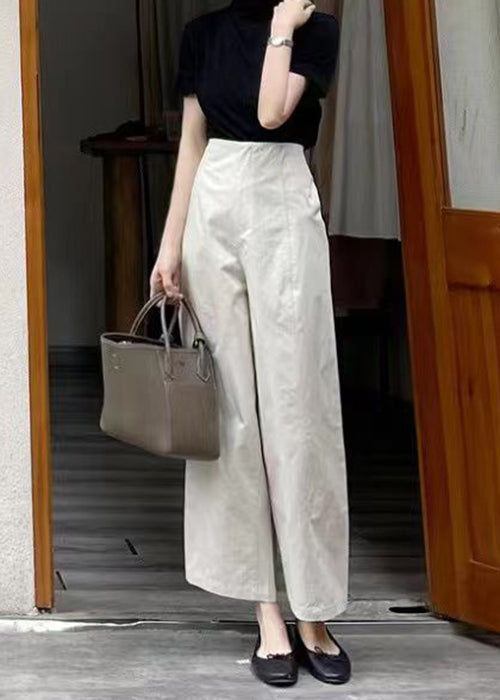 Modern Beige High Waist Patchwork Cotton Wide Leg Pants Fall Ada Fashion