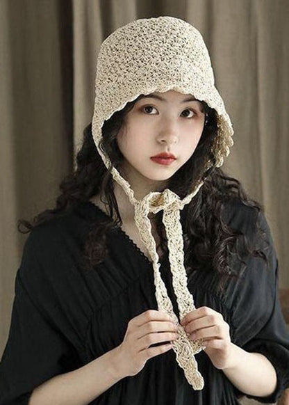 Modern Beige Lace Up Straw Woven Bucket Hat LC0551 - fabuloryshop