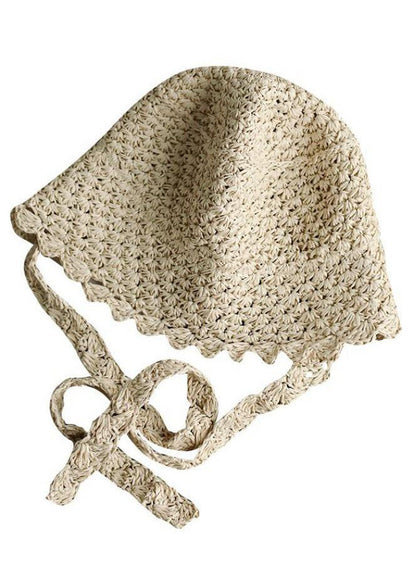 Modern Beige Lace Up Straw Woven Bucket Hat LC0551 - fabuloryshop