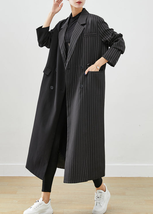 Modern Black Asymmetrical Striped Spandex Trench Fall Ada Fashion