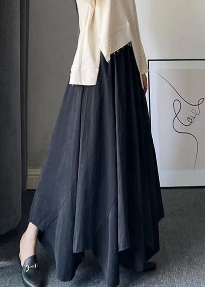 Modern Black Asymmetrical Wrinkled High Waist Patchwork Cotton Skirts Fall Ada Fashion