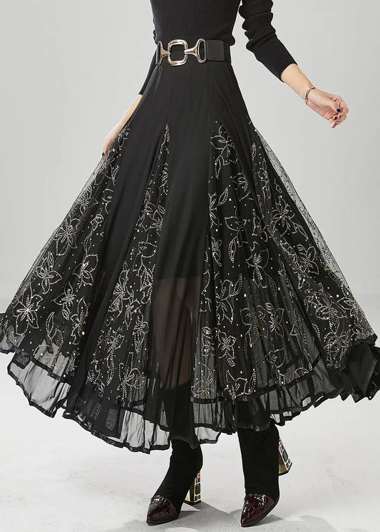 Modern Black Elastic Waist Exra Large Hem Tulle Skirt Fall Ada Fashion