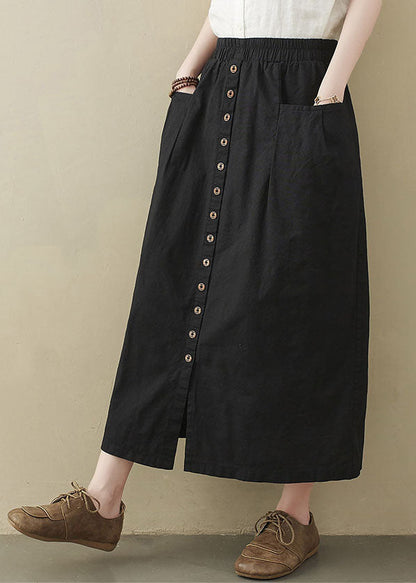 Modern Black Elastic Waist Pockets Cotton Skirts Summer LY1507 - fabuloryshop