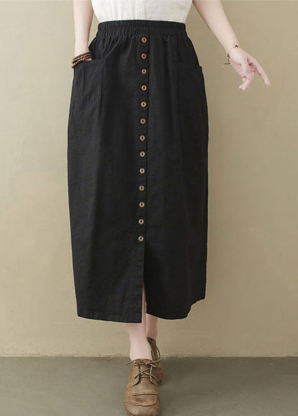 Modern Black Elastic Waist Pockets Cotton Skirts Summer LY1507 - fabuloryshop