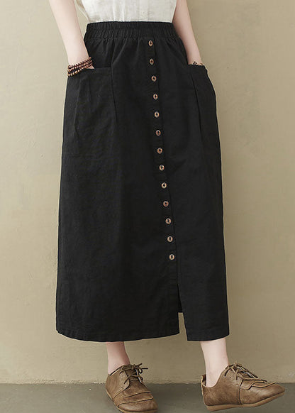 Modern Black Elastic Waist Pockets Cotton Skirts Summer LY1507 - fabuloryshop