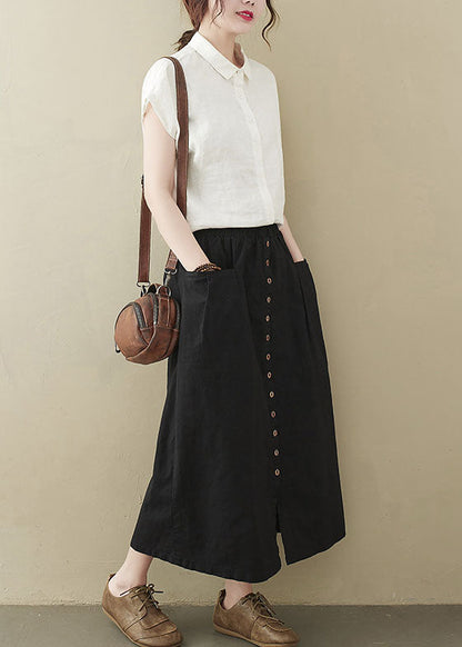 Modern Black Elastic Waist Pockets Cotton Skirts Summer LY1507 - fabuloryshop