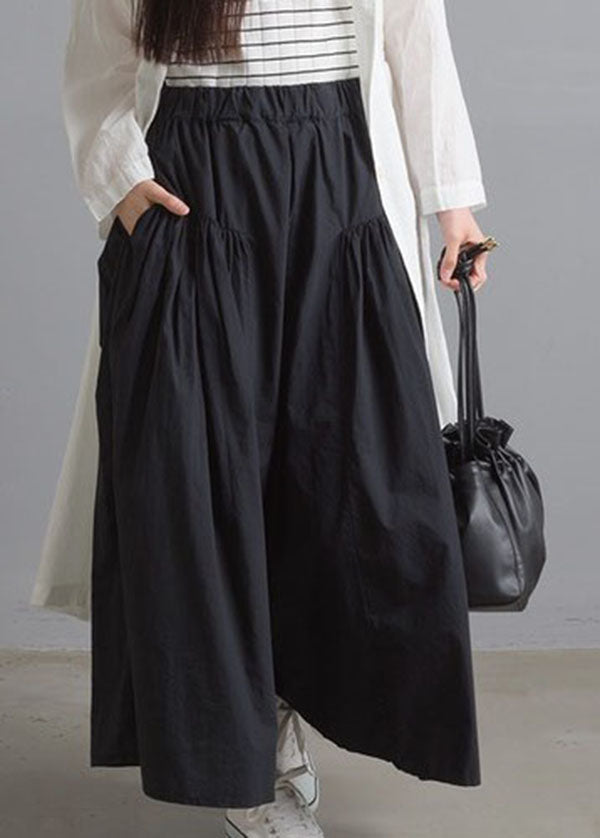 Modern Black Elastic Waist Wrinkled Cotton Wide Leg Pants Spring LY1326 - fabuloryshop