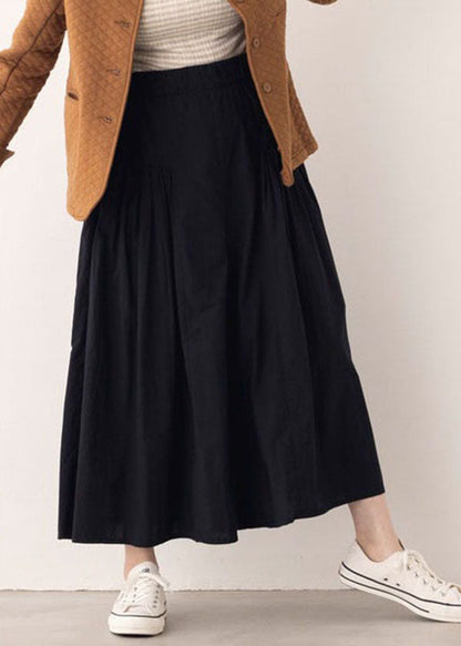 Modern Black Elastic Waist Wrinkled Cotton Wide Leg Pants Spring LY1326 - fabuloryshop