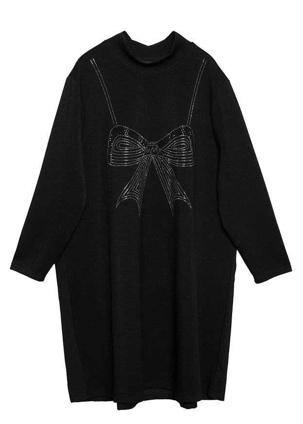 Modern Black High Neck Ruffled Patchwork Bow Cotton Robe Dresses Spring LY0276 - fabuloryshop