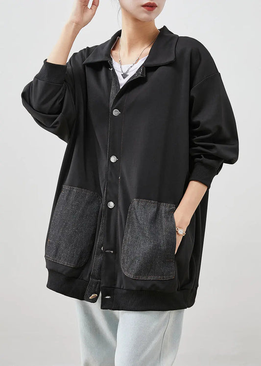 Modern Black Oversized Patchwork Cotton Coats Fall Ada Fashion