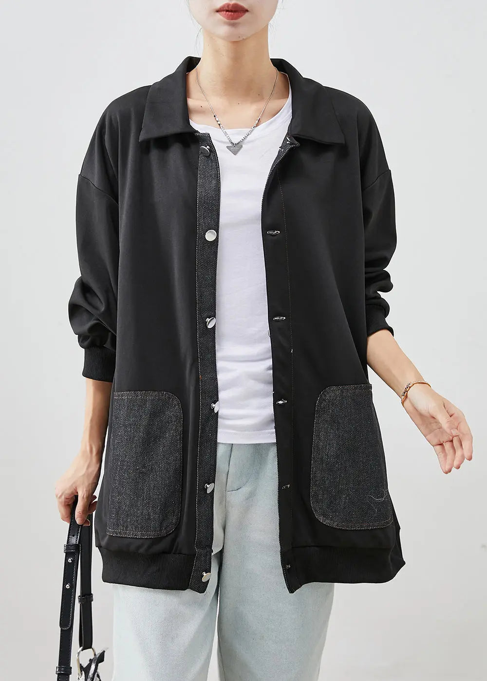 Modern Black Oversized Patchwork Cotton Coats Fall Ada Fashion