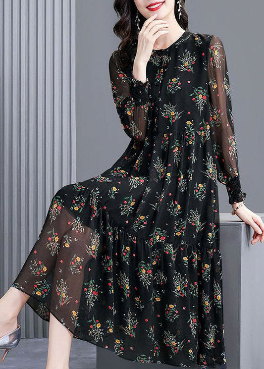 Modern Black Oversized Print Exra Large Hem Chiffon Dresses Spring LC0096 - fabuloryshop