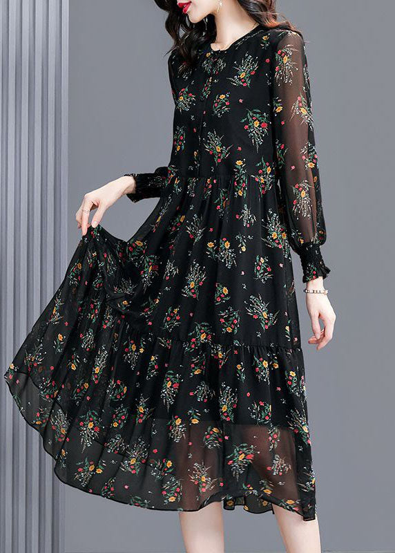 Modern Black Oversized Print Exra Large Hem Chiffon Dresses Spring LC0096 - fabuloryshop