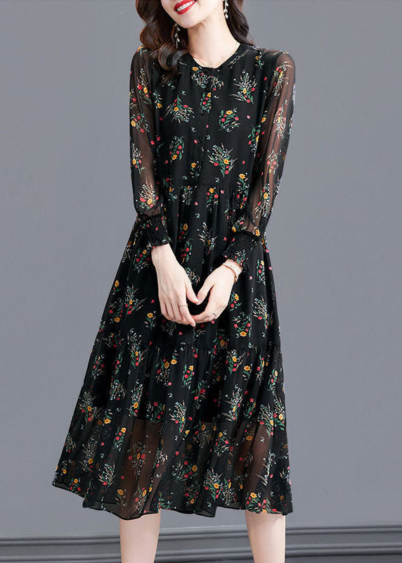 Modern Black Oversized Print Exra Large Hem Chiffon Dresses Spring LC0096 - fabuloryshop