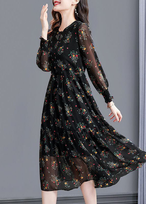 Modern Black Oversized Print Exra Large Hem Chiffon Dresses Spring LC0096 - fabuloryshop