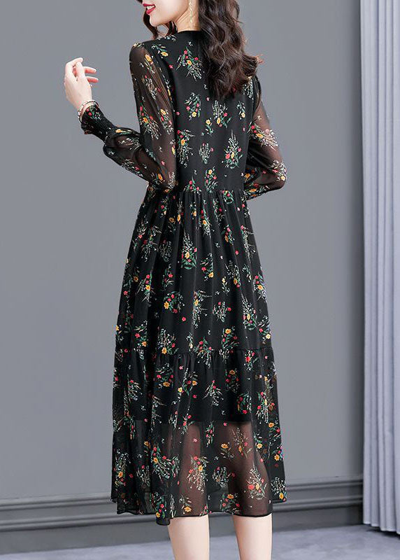 Modern Black Oversized Print Exra Large Hem Chiffon Dresses Spring LC0096 - fabuloryshop