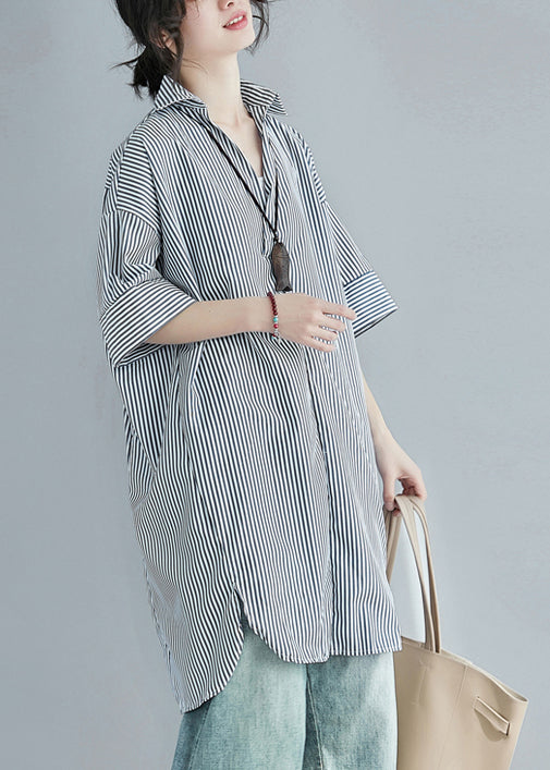 Modern Black Oversized Striped Cotton Shirt Dress Summer LY7337 - fabuloryshop