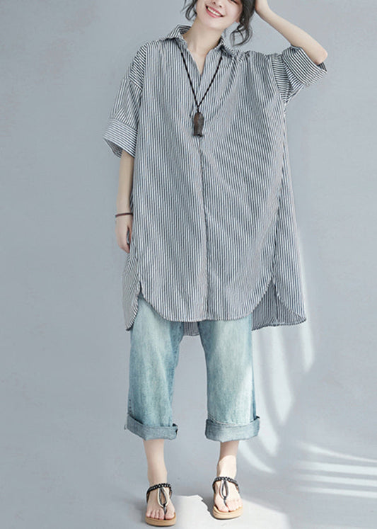 Modern Black Oversized Striped Cotton Shirt Dress Summer LY7337 - fabuloryshop