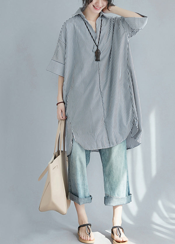 Modern Black Oversized Striped Cotton Shirt Dress Summer LY7337 - fabuloryshop