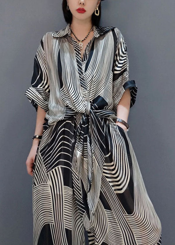 Modern Black Oversized Striped Draping Chiffon Two-Piece Set Summer LY1594 - fabuloryshop